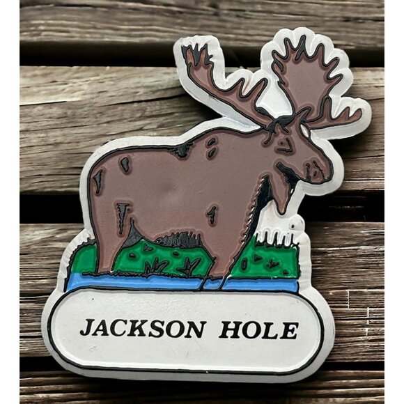Jackson Hole WY Refrigerator Magnet Vintage Brown Moose Travel Souvenir - Picture 1 of 6